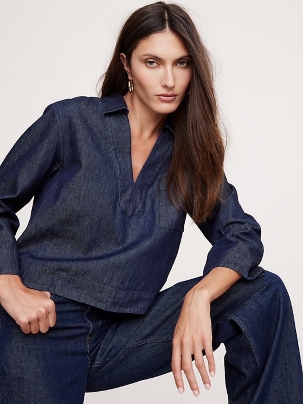 Banana Republic Cropped Italian Denim Popover Top size M